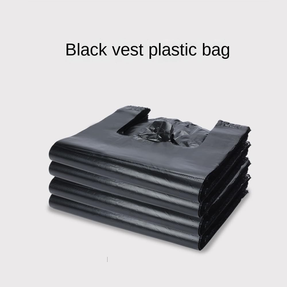 100 Pcs,12.5 * 20In Black Grocery Plastic Shopping Bags with Handles T Shirt Bags for Small Business Store Retail Restaurant, Black, 20.5 Inches X 12.5 Inches X 6 Inches image number 1