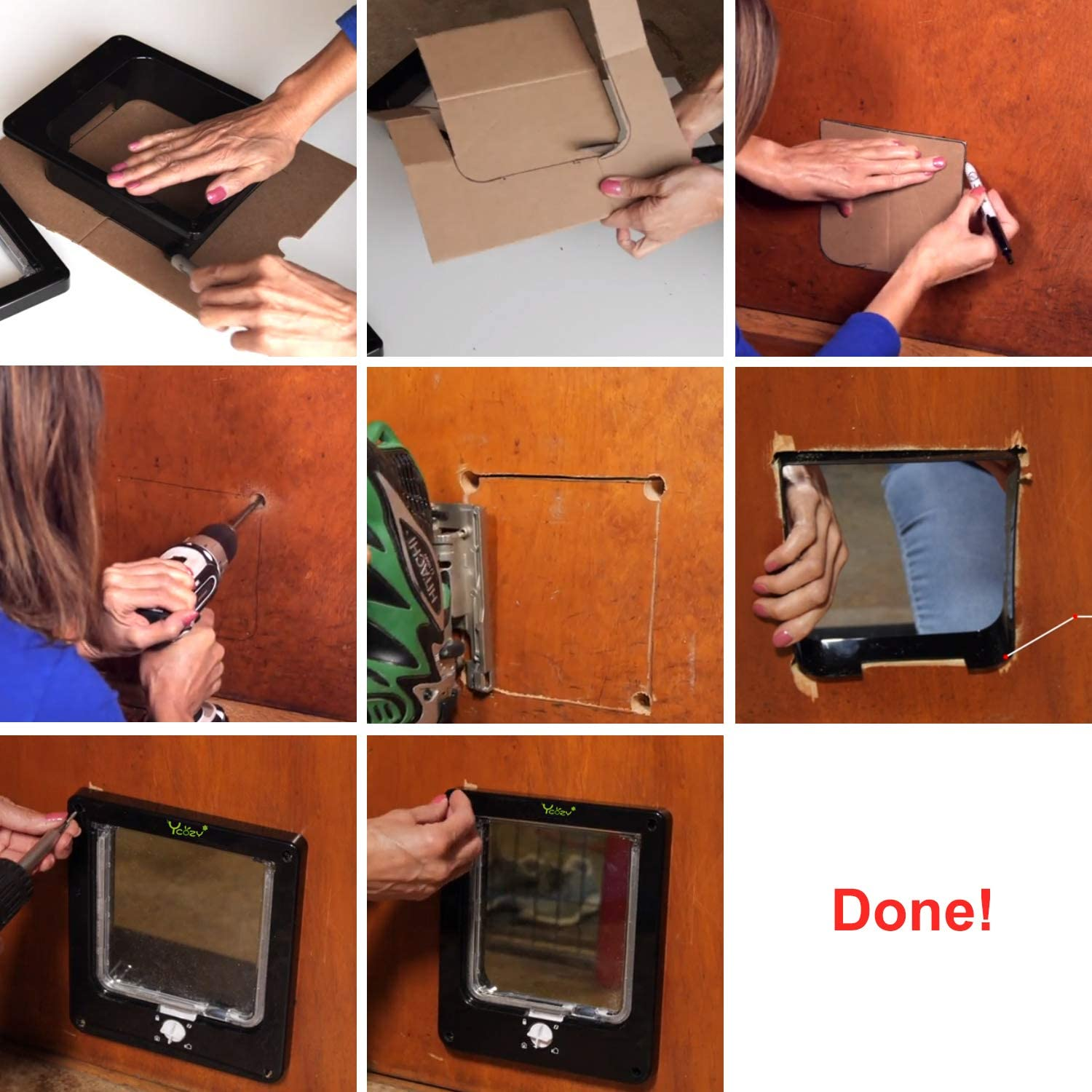 Ycozy Large Cat Doors Outer Size 9.9" X 9.3" 4-Way Locking Indoor Pet Door for Interior Exterior Door Wall Window, Weatherproof Cat Flap for Kittens & Dogs Easily Install image number 4