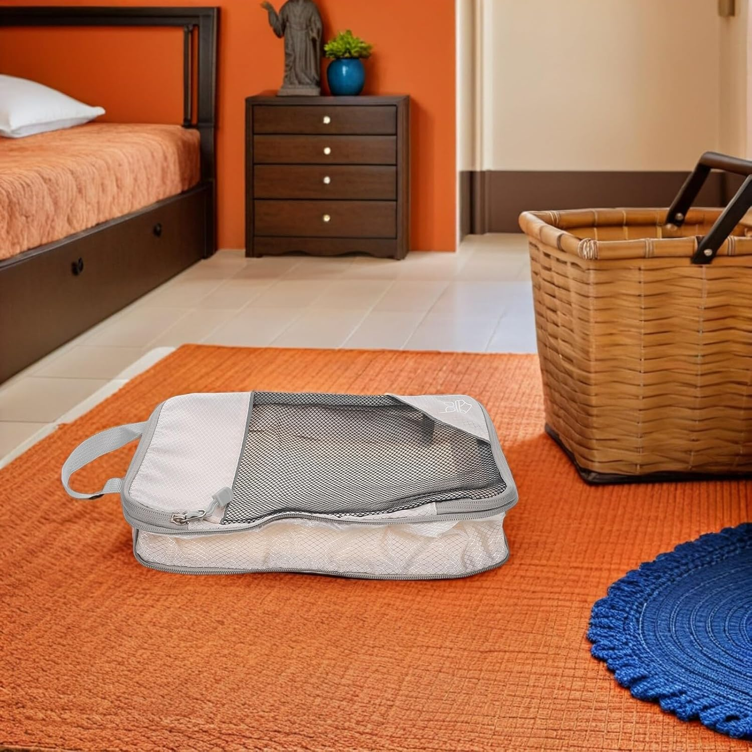 LALADEFIEE 3PCS Travel Compression Packing Cubes Set Expandable Beige Luggage Organizer Bags Double Zipper for Suitcase Storage and Travel Accessories image number 1