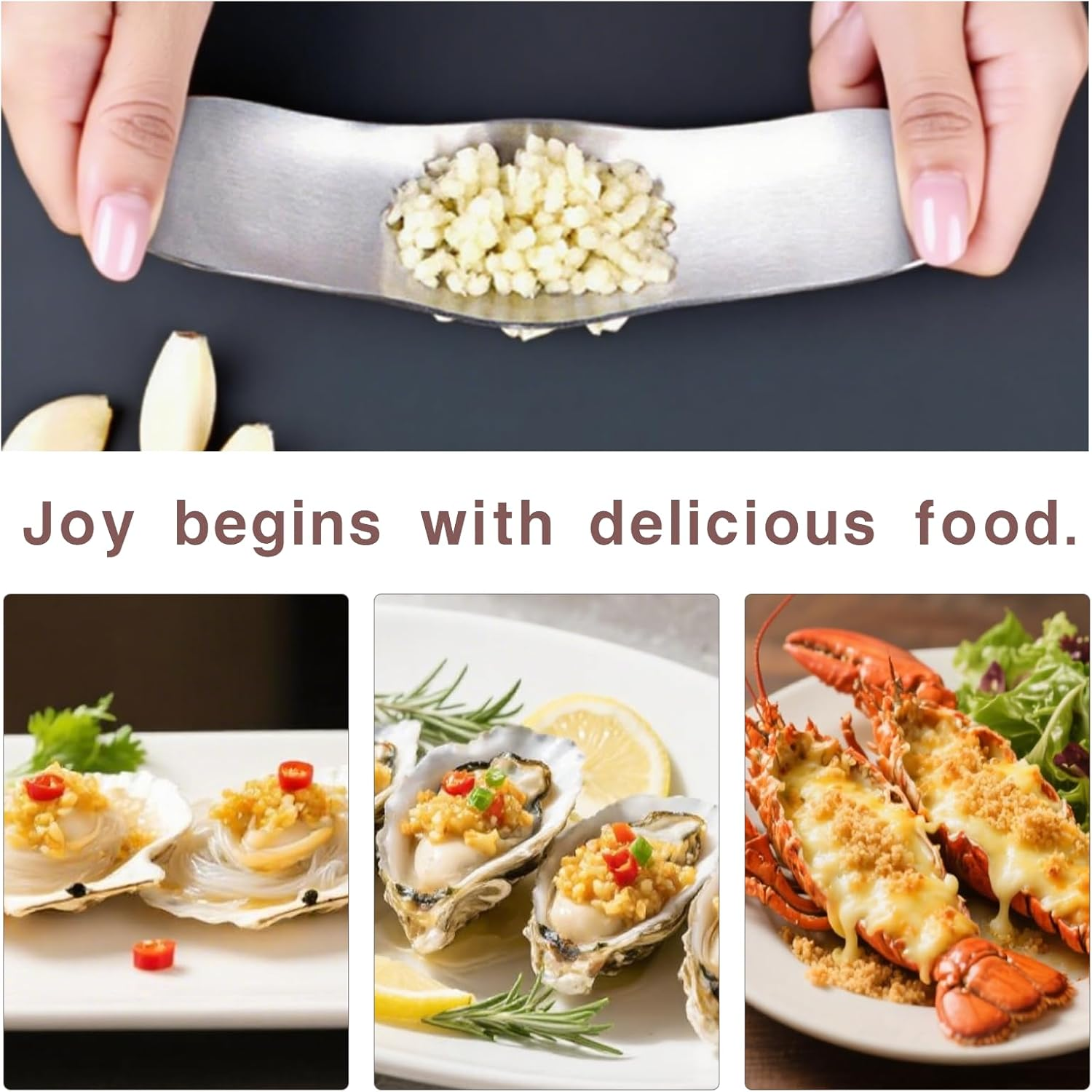 ONBPIY Stainless Steel Garlic Press Rocker with Peeler, Manual Garlic Crusher Mincer Tool for Pressing and Mincing Garlic Cloves, Easy to Clean Kitchen Gadget image number 1