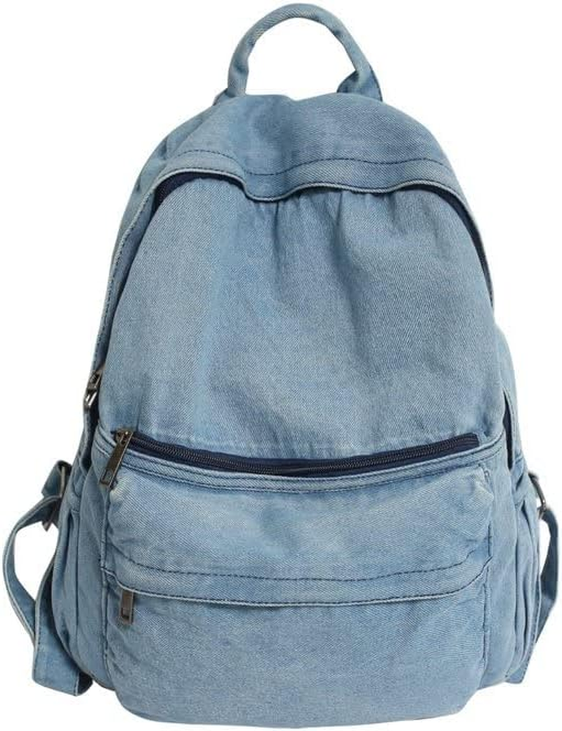 TYHOTULY Lightweight Travel Denim Backpack Vintage Daypack Y2K Backpack Multipurpose Adjustable Shoulder Bags for Women Men