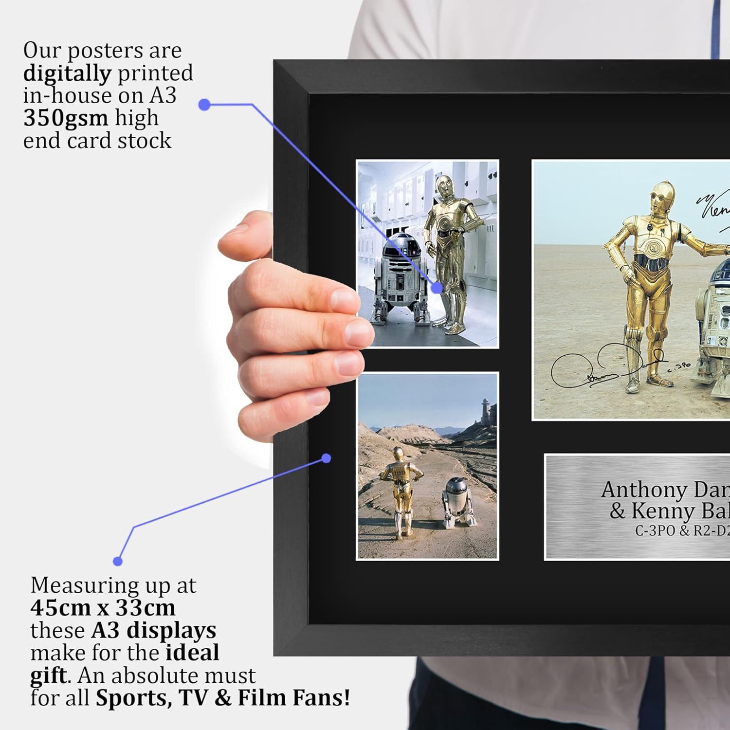 HWC Trading FR A3 Anthony Daniels & Kenny Baker Star Wars R2D2 & C3PO Gifts Printed Signed Autograph Presentation Display for Movie Memorabilia Fans - A3 Framed