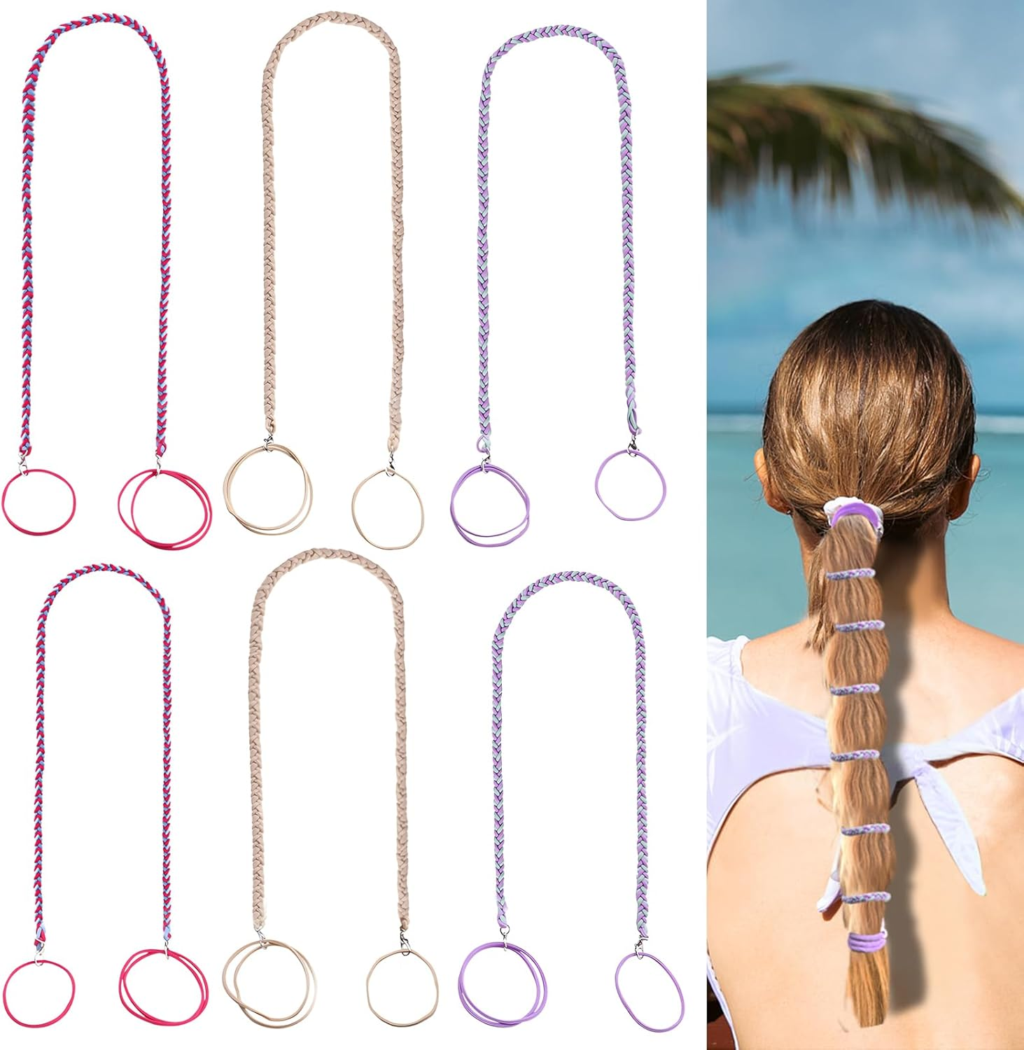 6 Pieces Elastic Spiral Hair Ties for Sport 25.1" & 35", Colorful No Damage Braided Ponytail Holders Wrap for Thick Curly Thin Long Hair Swimming Riding Diving Surfing image number 4