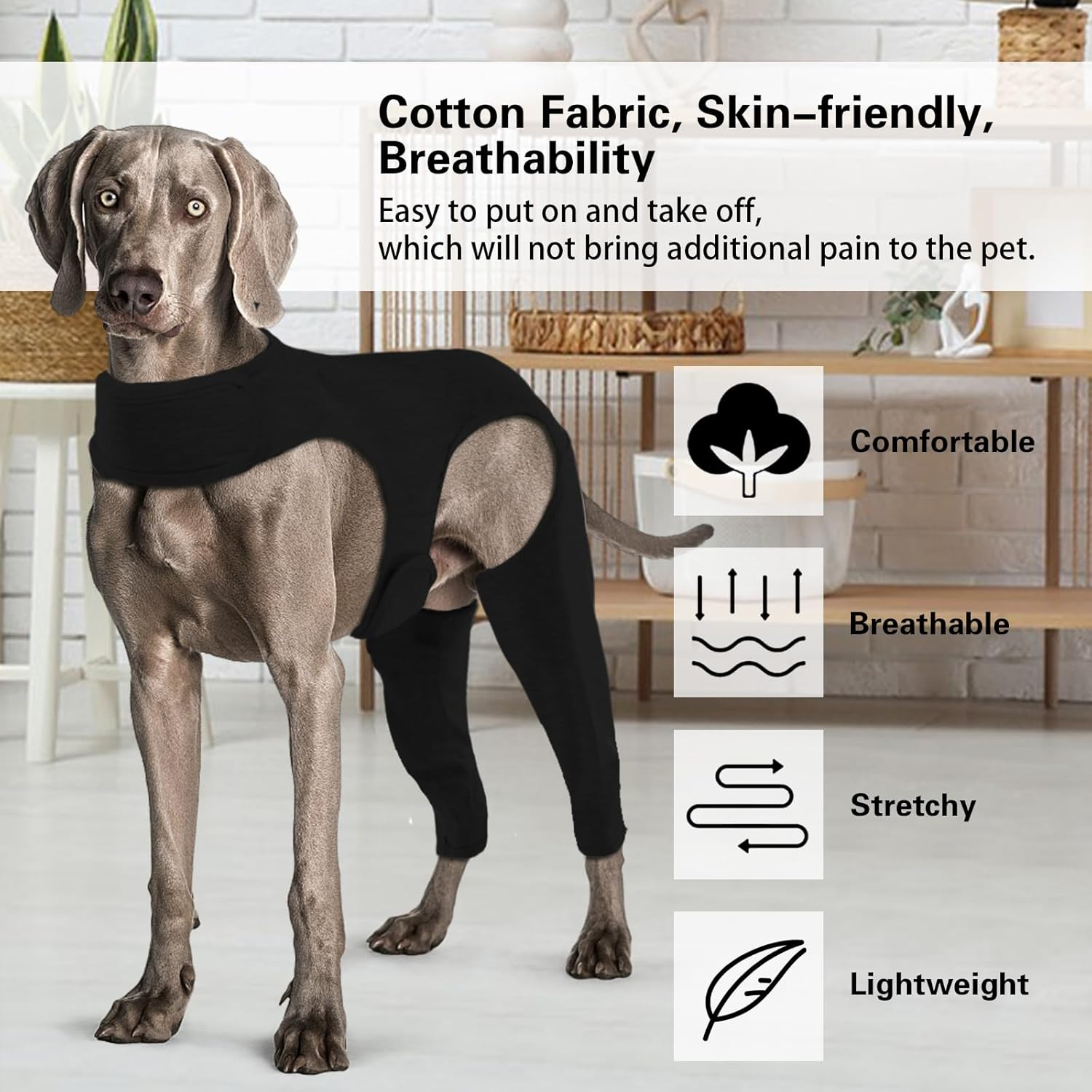 Yoolhamy Dog Surgery Recovery Suit - Leg Wound Protector Brace, Elbow Protector Cone Alternative - Prevent Licking & Bite - Long Sleeve Suits - Leg Brace Support (Black, XS) - Black image number 6