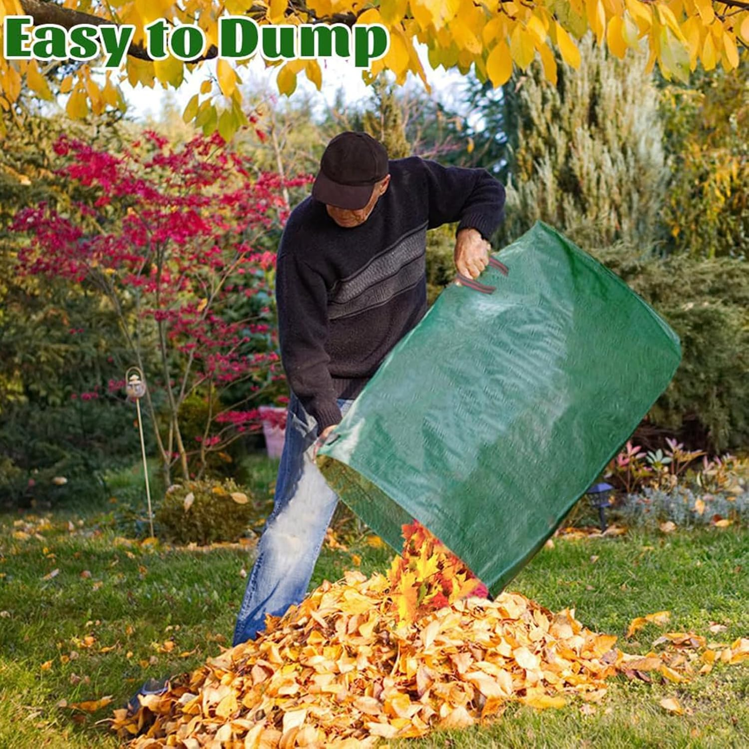 72 Gallons Reusable Yard Waste Bags with Lid Extra Large Lawn Leaf Bags Heavy Duty with Handles Garden Waste Bags Container for Clean up Outdoor Debris Leaves Grass Clippings (3PCS) image number 3