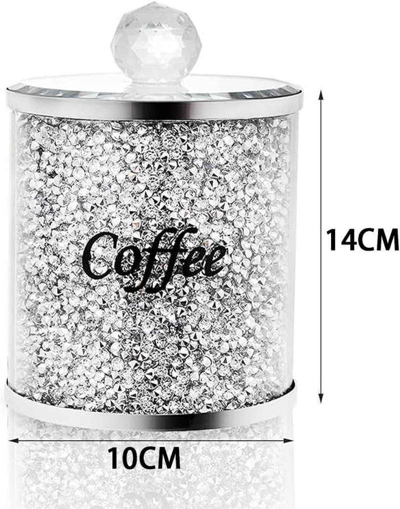 3 Pack Diamonds Canisters Set, Decorative Coffee Tea Sugar Canisters with Crushed Crystal Diamonds, Glass Food Storage Containers, Bling Jar for Kitchen Countertop Decor with Label & Lid image number 4