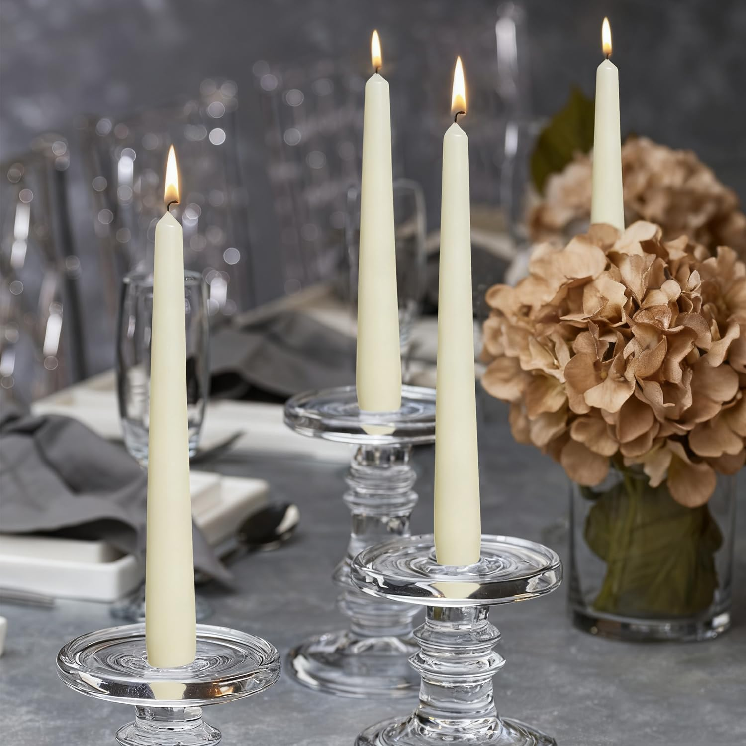 12 Pack Ivory Taper Candles, 7-8 Hours Burn Time，0.8 X 10 Inch Dripless, Smokeless & Unscented Dinner Candle Set for Restaurant, Home D&eacute;cor, Wedding, Spa and Party image number 1