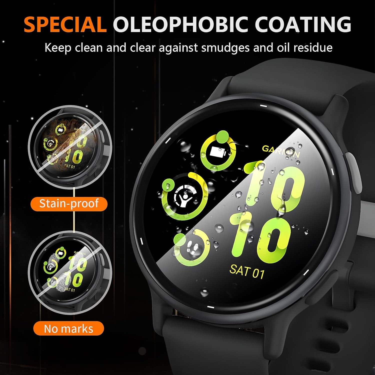 Suoman 5+2 Pack for Garmin Vivoactive 5 Screen Protector, 3D Full Coverage PMMA Curved Ultra Clear Protective Film(5)+Anti-Dust Plugs(2), Anti-Scratch, No Bubble Compatible with Garmin V&iacute;voactive 5 image number 5