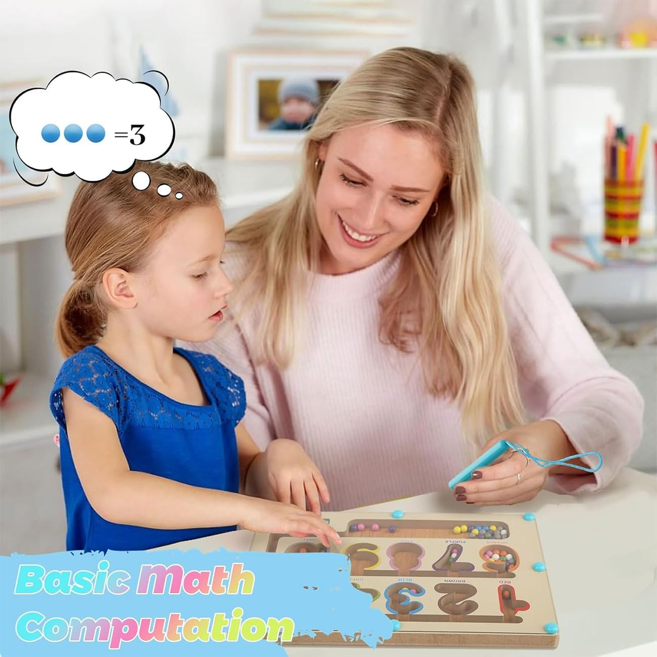 Magnetic Color and Number Maze, Montessori Fine Motor Skills Toys for Boys Girls 3+, Wooden Color Matching Learning Counting Puzzle Board Games (Colorful Numbers)