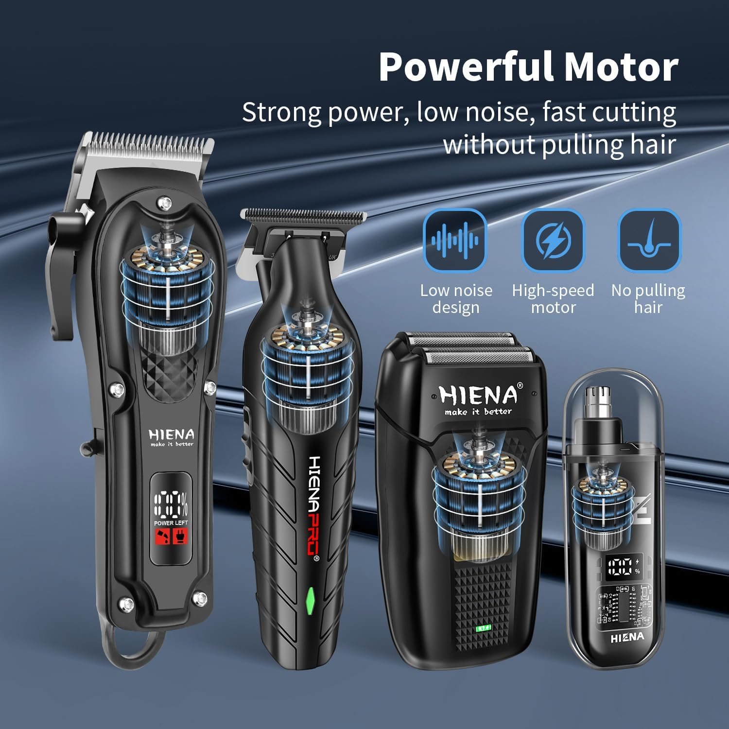 HIENA PRO Professional Hair Clipper Set for Men, Cordless Barber Clippers Set and Trimmer Kit, Electric Beard Trimmer & Nose Trimmer Kit, Foil Shaver & Men'S Facial Grooming Tool Kit, Gifts for Men image number 2