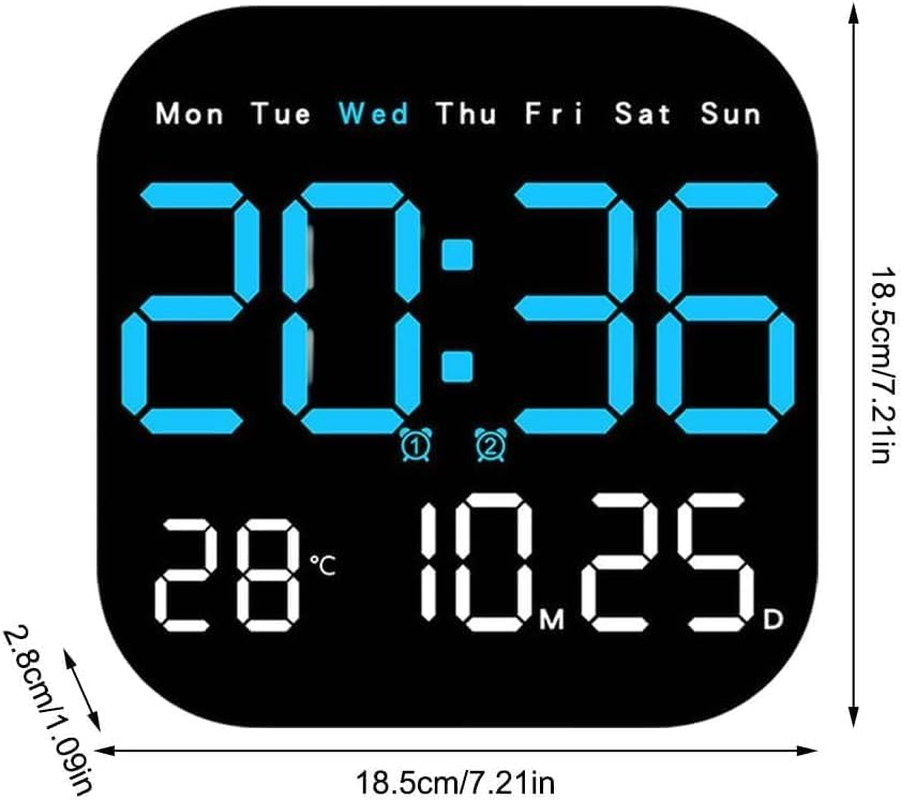 Digital Wall Clock, 9'' LED Digital Clock with Remote Control for Living Room Decoration, Week/Date/Temperature, Auto Brightness, Standing and Hanging for Living Room, Bedroom, Office Decor image number 2