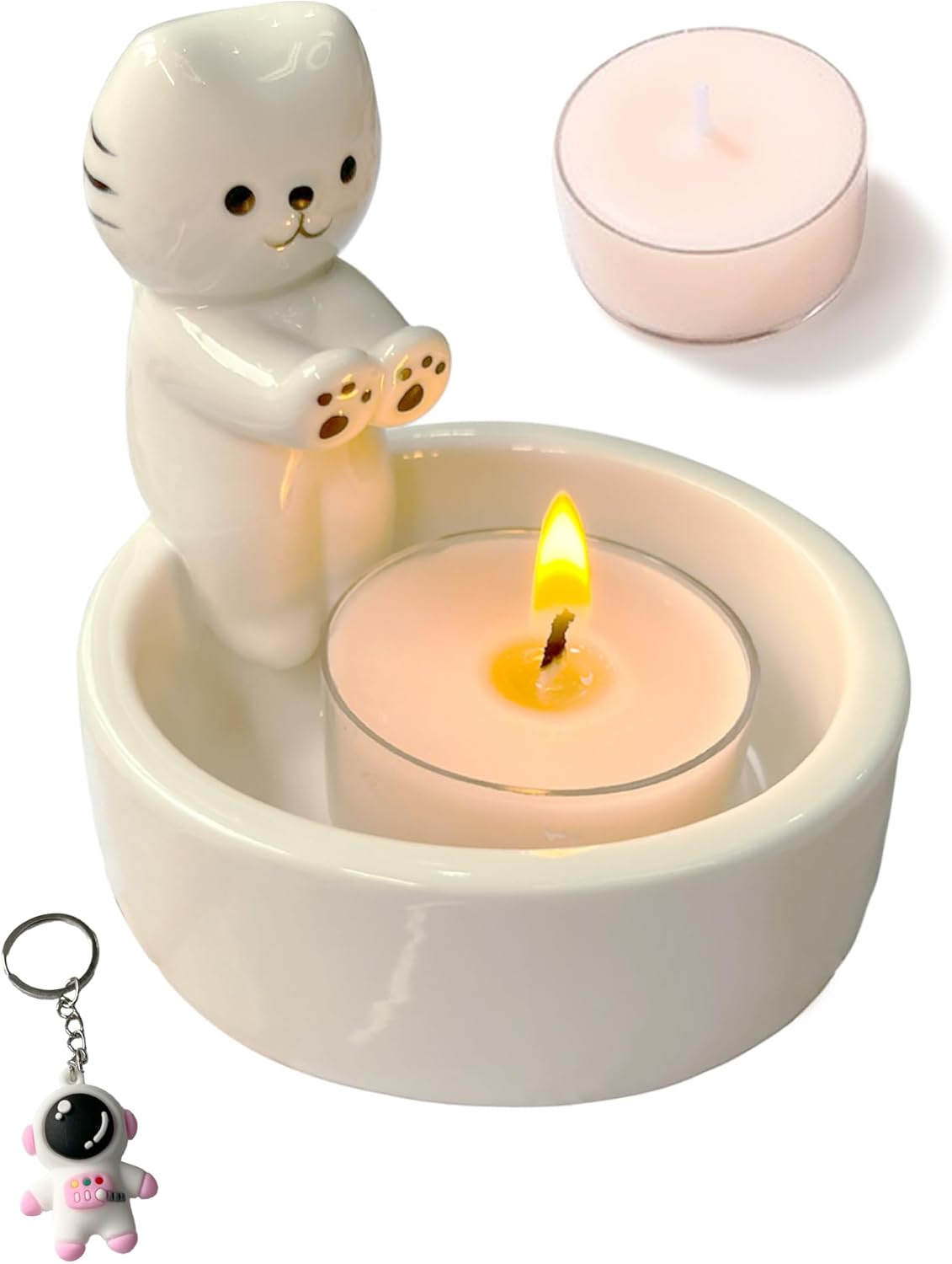 Antexpanse Ceramic Cat Candle Holder Set, Cute Kitten Warming Paws Tealight Holder with Scented Candle & Bonus Keychain, Unique Gifts for Cat Lovers & Women, Adorable Home & Room D&eacute;cor image number 2