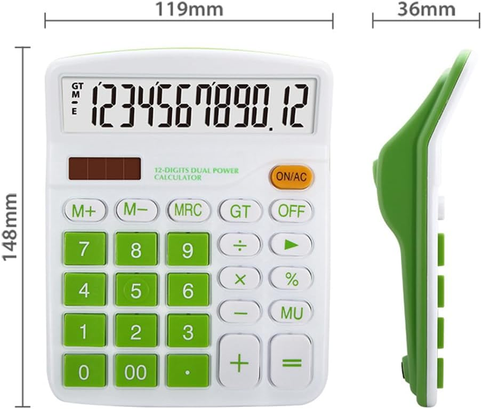 Meichoon Calculator Desktop Solar Battery Dual Power, 12 Digit Large LCD Display Financial Dedicated Calculator Large Standard Function Desktop Business Calculator for Office/Home/School KA08 Green image number 4