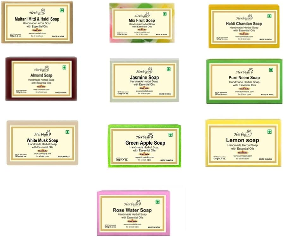 Khadi Natural Herbal Bathing Handmade Assorted Soap with Essential Oils || Pack of 10