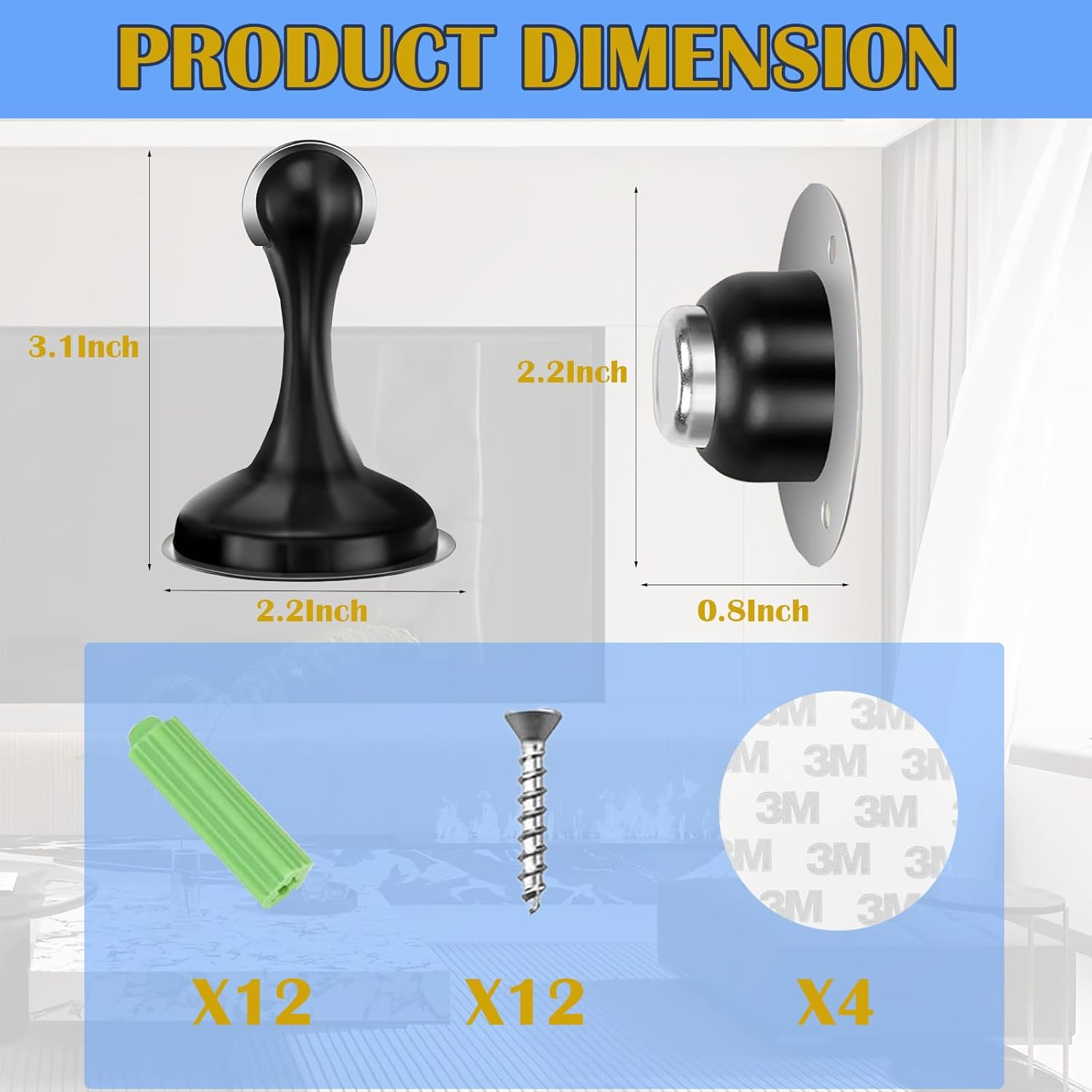 Door Stoppers,Heavy Duty Stainless Steel Holders for Bottom/Top,Wall/Floor Mount,No Drilling Door Stop with 3D Adhesive Tapes,2 Pcs image number 3
