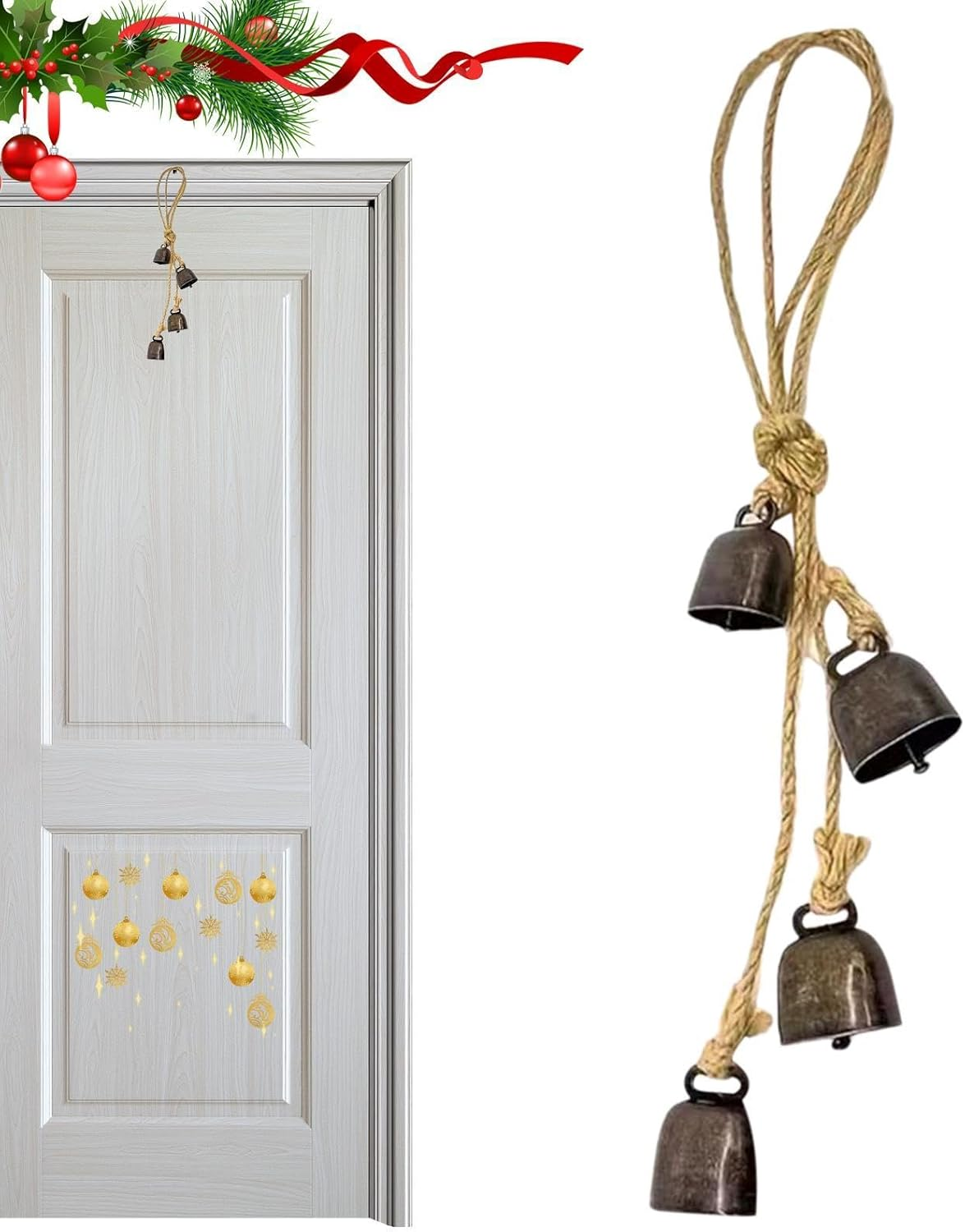 Grazing Bell, Christmas Tree Bell String, Cow Horse Sheep Grazing Bells with Rope, Small Iron Bells, Cattle Goat Farm Loud Bell for Animals