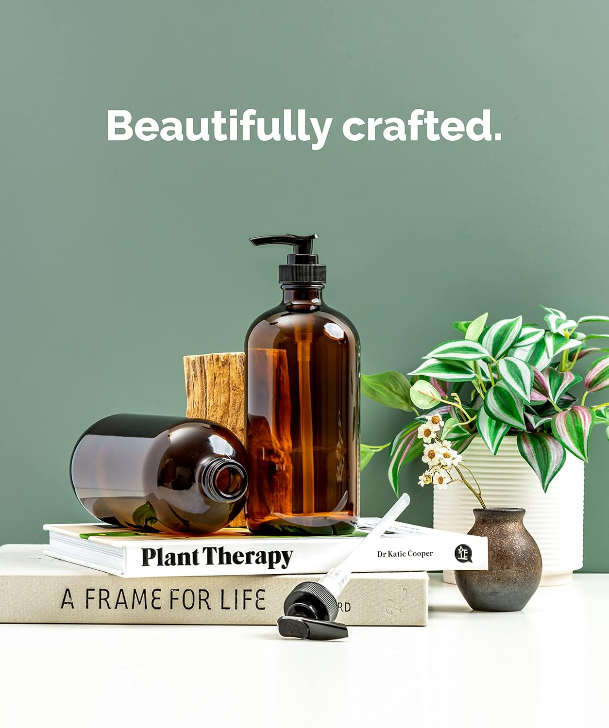 Vine Creations Amber Glass Soap Dispenser 2 Pack, Thick 16Oz Glass Bottles with Black Plastic Pump, Modern Kitchen Bathroom Decor, Hand Soap and Dish Soap Dispenser Jar, with Waterproof Labels (Amber) - Amber image number 2