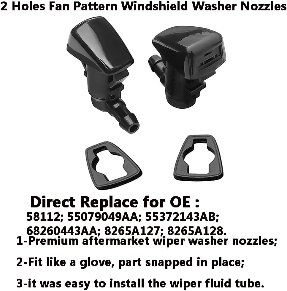 58112 Premium Wiper Washer Nozzles Fit for Jeep Grand Cherokee 05-2021 | Mitsubishi Galant 09-2012, Windshield Washer Fluid Jet Nozzle | Easy to Install | 2 Pack, Ref 55372143AB, 8265A127, 8265A128 image number 3