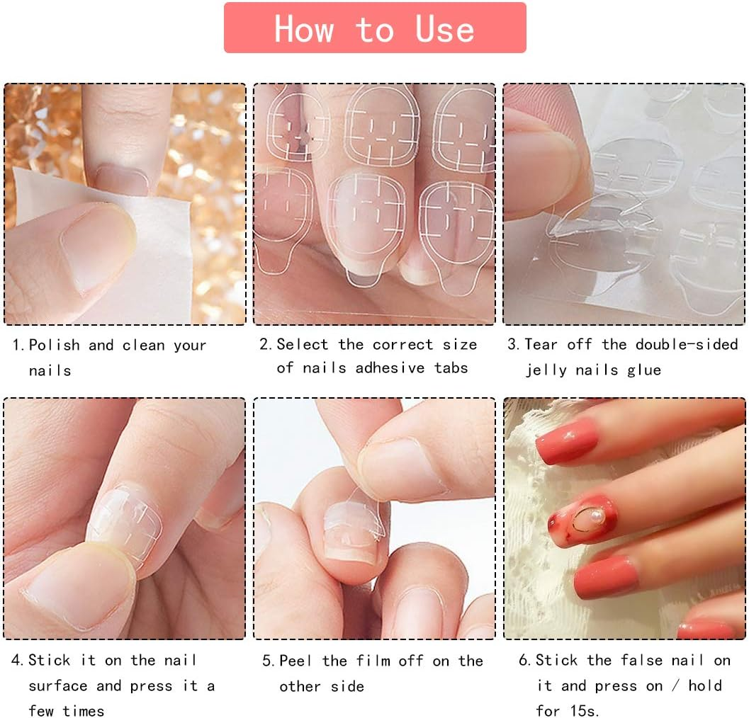 Nydotd 600Pcs Double-Sided Nail Adhesive Tabs - 25 Sheets Waterproof Breathable Jelly Stickers for False Nail Tips - Transparent Flexible Nail Glue image number 6