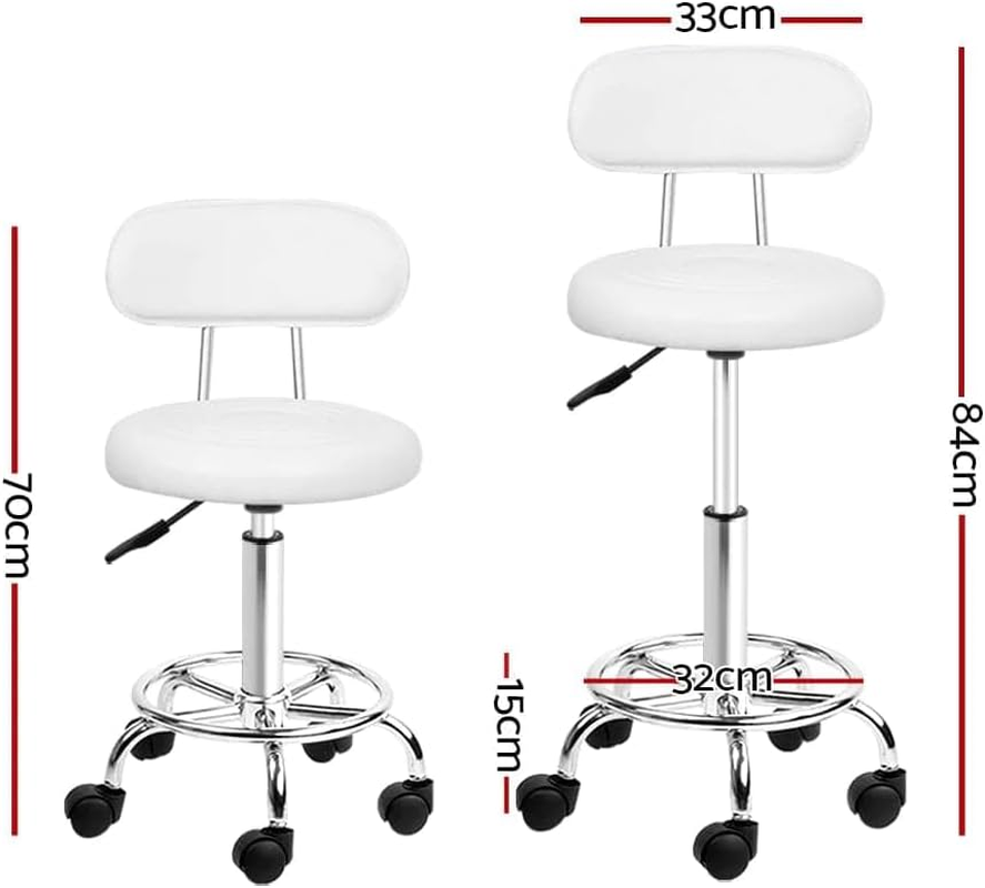 Artiss round PU Salon Stool, Bar Stools Swivel Lounge Drafting Chair Piano Guitar Seat Barber Chairs Outdoor Spa Indoor Home Office Kitchen Furniture, with Backrest Hydraulic Lift White image number 3