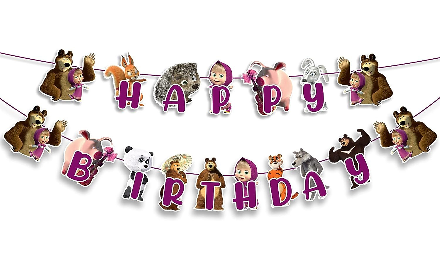 Masha and the Bear Happy Birthday Banner -Themed Birthday Banner &ndash; Fun Party Decoration for Kids, Vibrant Colors, Perfect for Themed Celebrations & Festive Atmosphere - Cartoon Duck Happy Birthday Banner image number 4