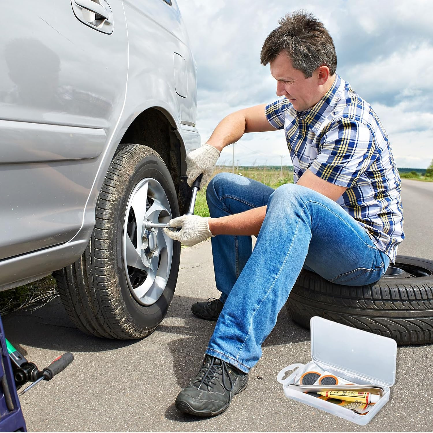 53Pcs Tyre Repair Kit, Inner Tube Tire Bike Repair Kit, Puncture Repair Kit Bicycle, Bicycle Tire Repair Tools, Suitable for All Bicycles, Mountain Bikes, Road Bikes and Commuter Bikes image number 2