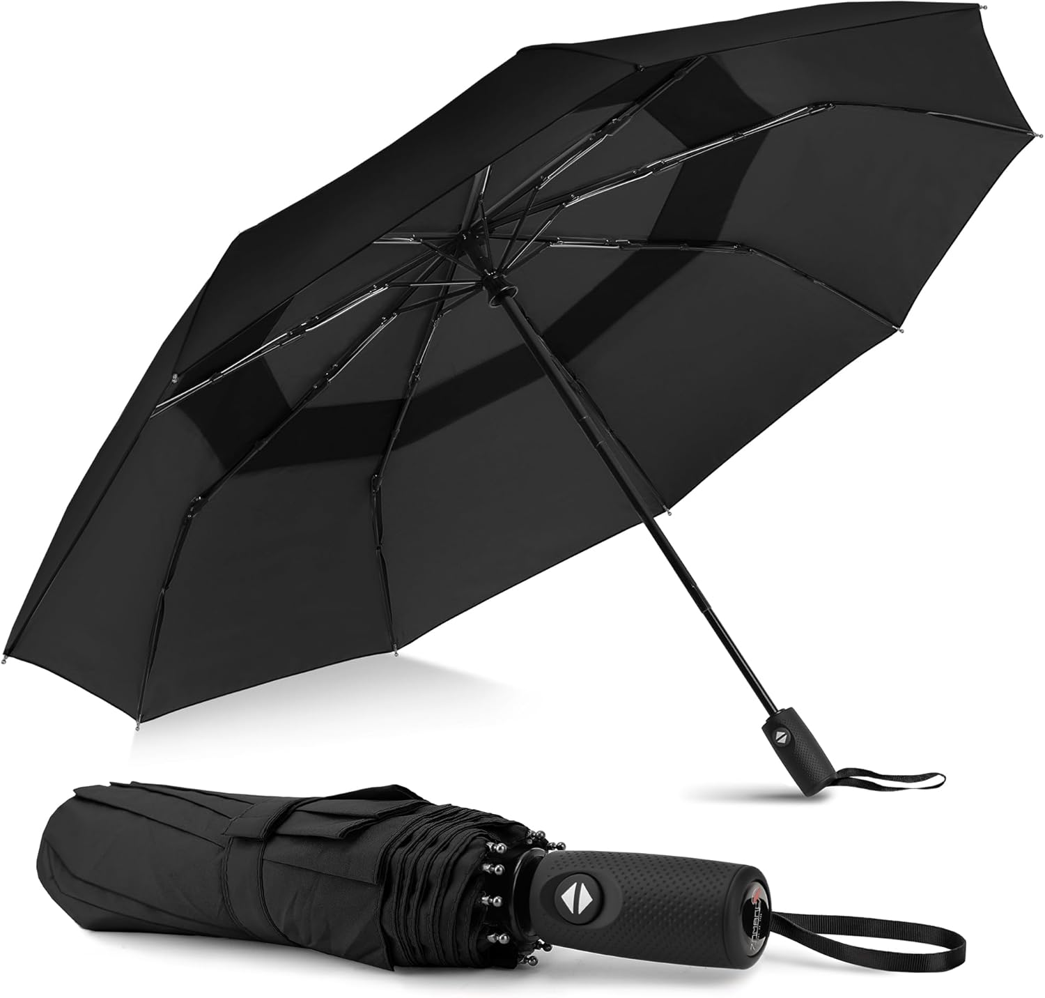 ZOMAKE Compact Travel Umbrella Windproof Double Canopy - Lightweight Automatic Open and Close Folding Umbrella with 9 Ribs