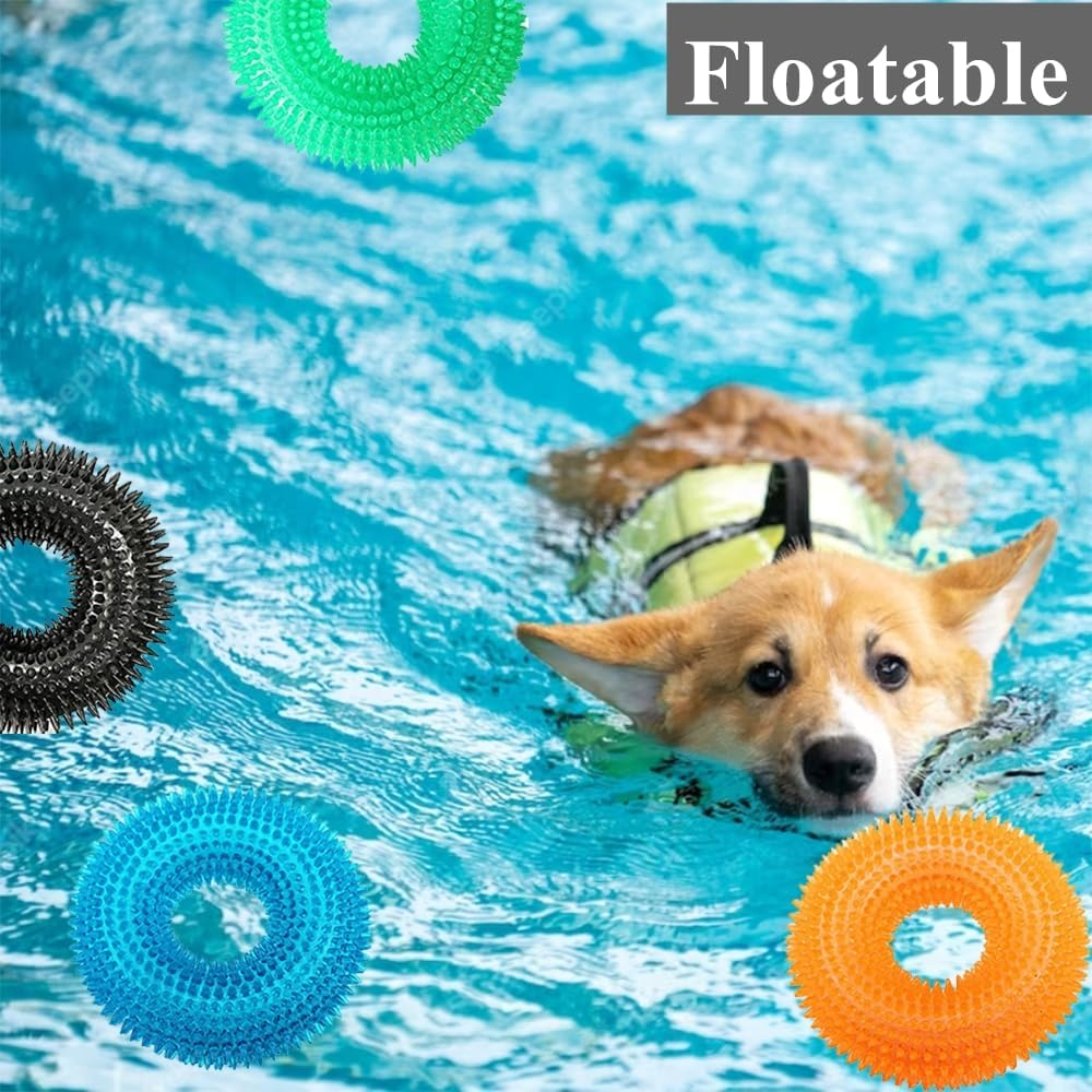 ADUCK Dog Squeaky Chew Toys for Aggressive Chewers, Small Medium Large Dogs Teeth Cleaning Soft Natural Rubber Float Toy for Indoor Outdoor Water Pool, Donut Ring Design 4.92 Inch, Crystal Blue image number 3