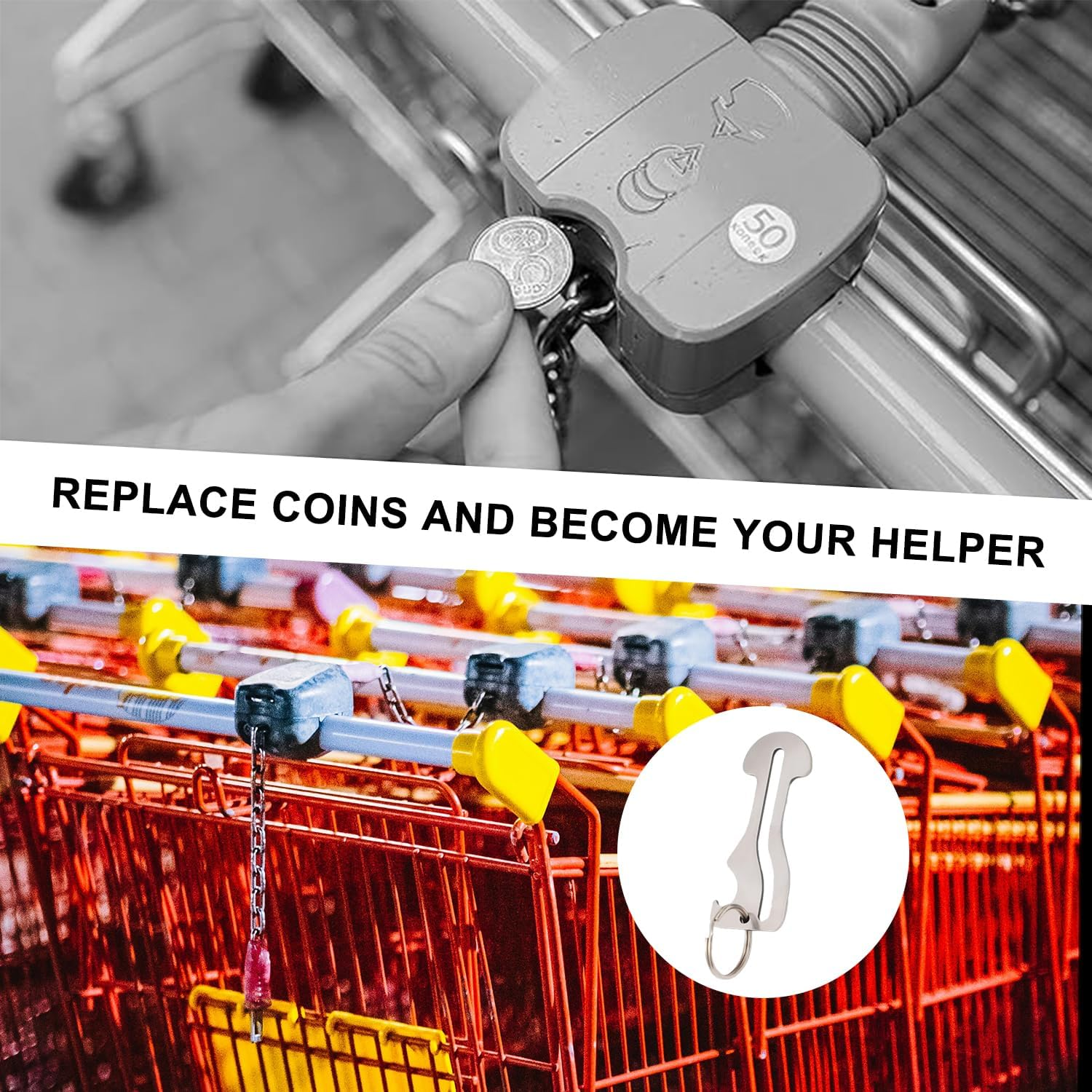 10Pcs Stainless Steel Shopping Trolley Token and Remover Key Rings for Supermarket and Convenience Store Unlock image number 2