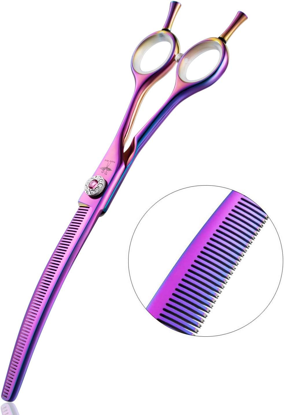 PURPLEBIRD 7 Inch Downward Curved Dog Grooming Scissors Thinning Texturizing Shears Professional Safety Blunt Tip Trimming Shearing for Dogs Cats Face Paws Limbs Japanese Stainless Steel Purple image number 4