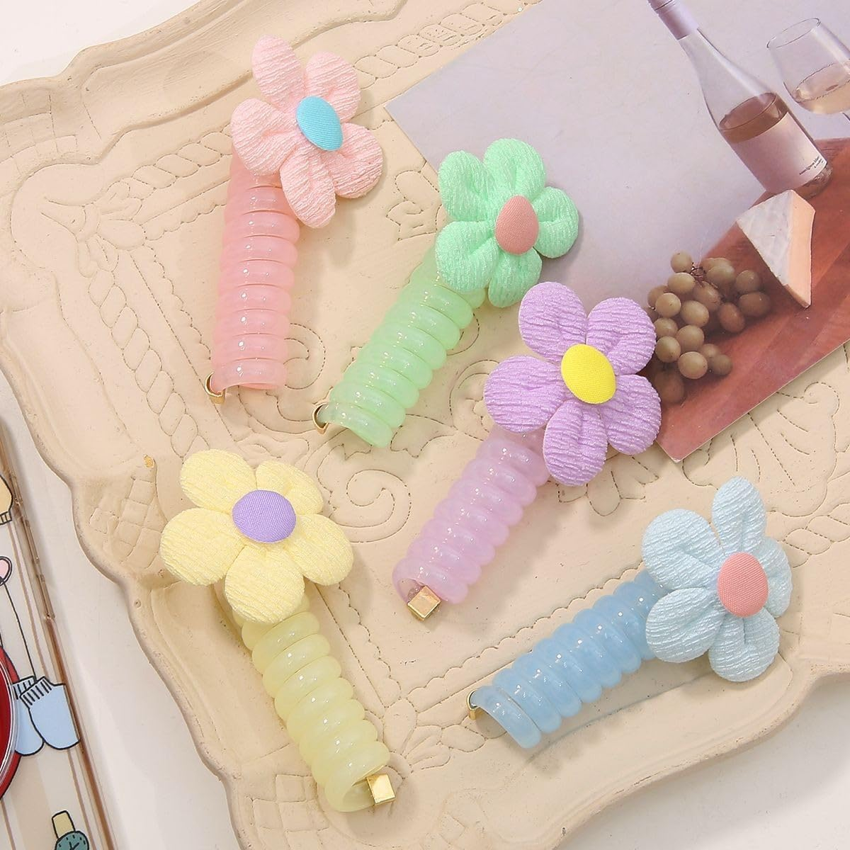 Colorful Flower Braided Phone Cord Hair Bands, 10Pcs Colorful Telephone Wire Hair Band Phone Cord Hair Bands,Colorful Telephone Wire Hair Band Spiral Hair Bands,Colorful Telephone Wire Hair Bands image number 3