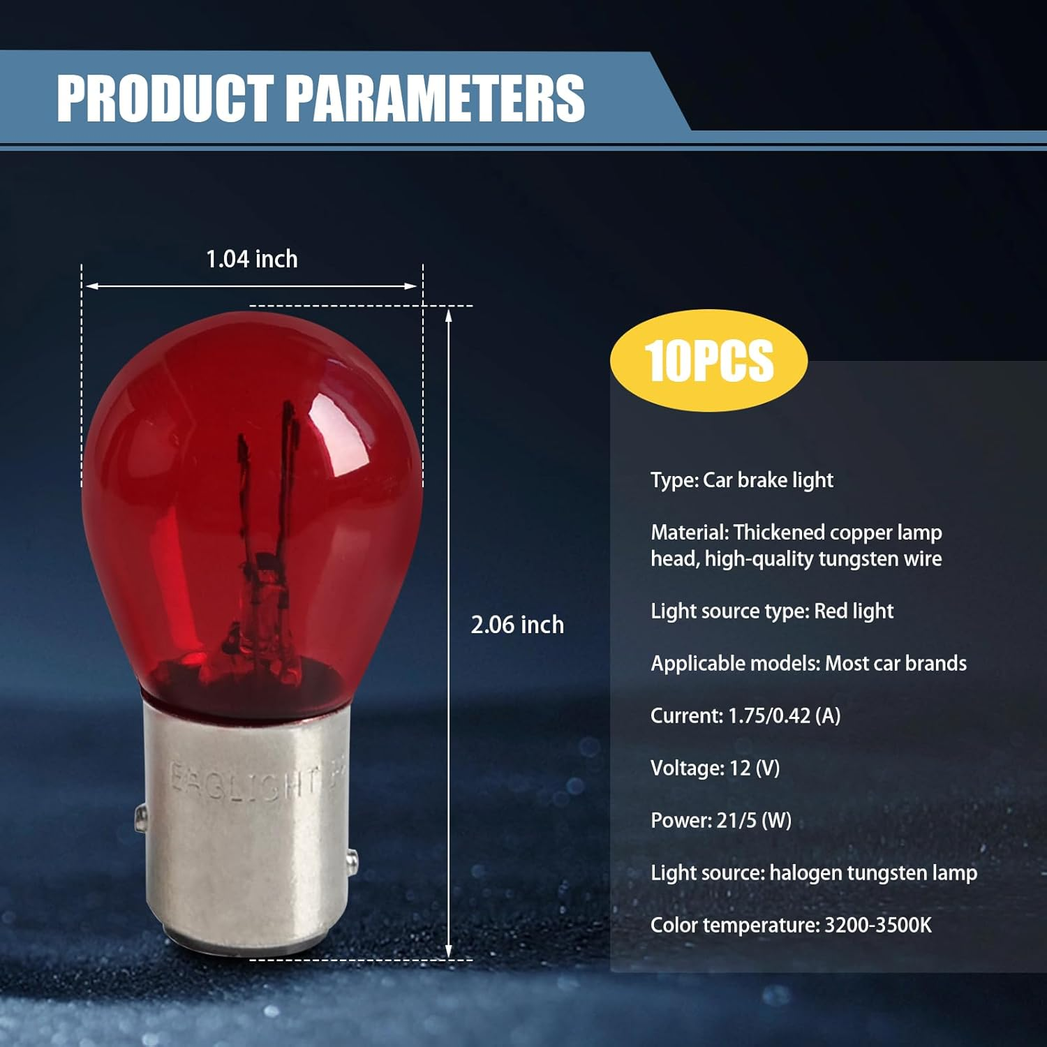 10 PCS Car 1157 P21/5W S25 BAY15D Light Bulb, Double Tail High and Low Brake Light Bulb Turn Signal Light Bulb Longerlife Replacement, Universal Halogen Brake Tail Light Parking Light (Red) image number 2