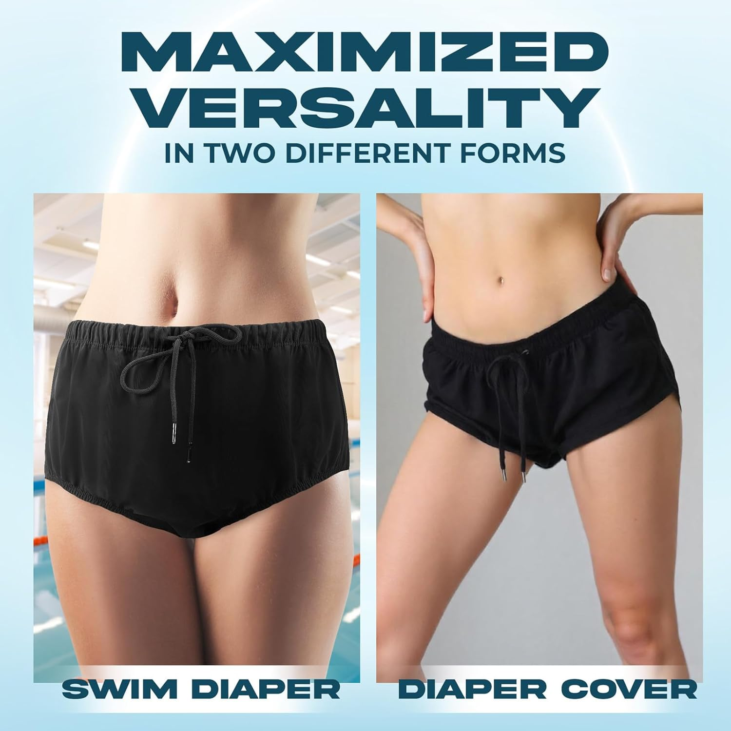 Reusable Adult Swim Diaper Special Needs, Incontinence Plastic Pants Cloth Diaper Cover, Waterproof Training Rubber Underwear（Black, XL