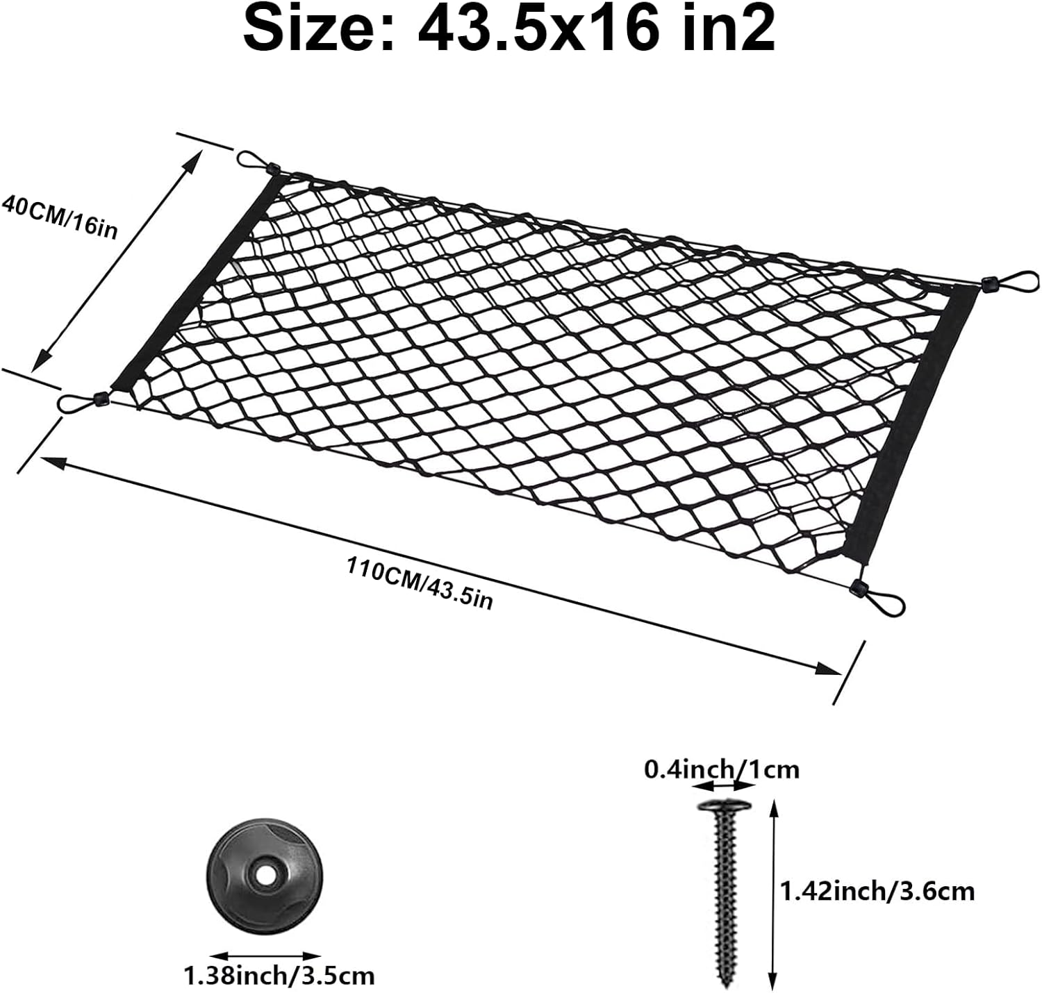 Cargo Net for SUV &ndash; Heavy-Duty SUV Cargo Net & Trunk Net, Small Car Net Storage, Automotive Cargo Nets for Suvs, Cars & Pickup Truck Bed, Durable Cargo Netting for Trunk & Truck Use image number 1