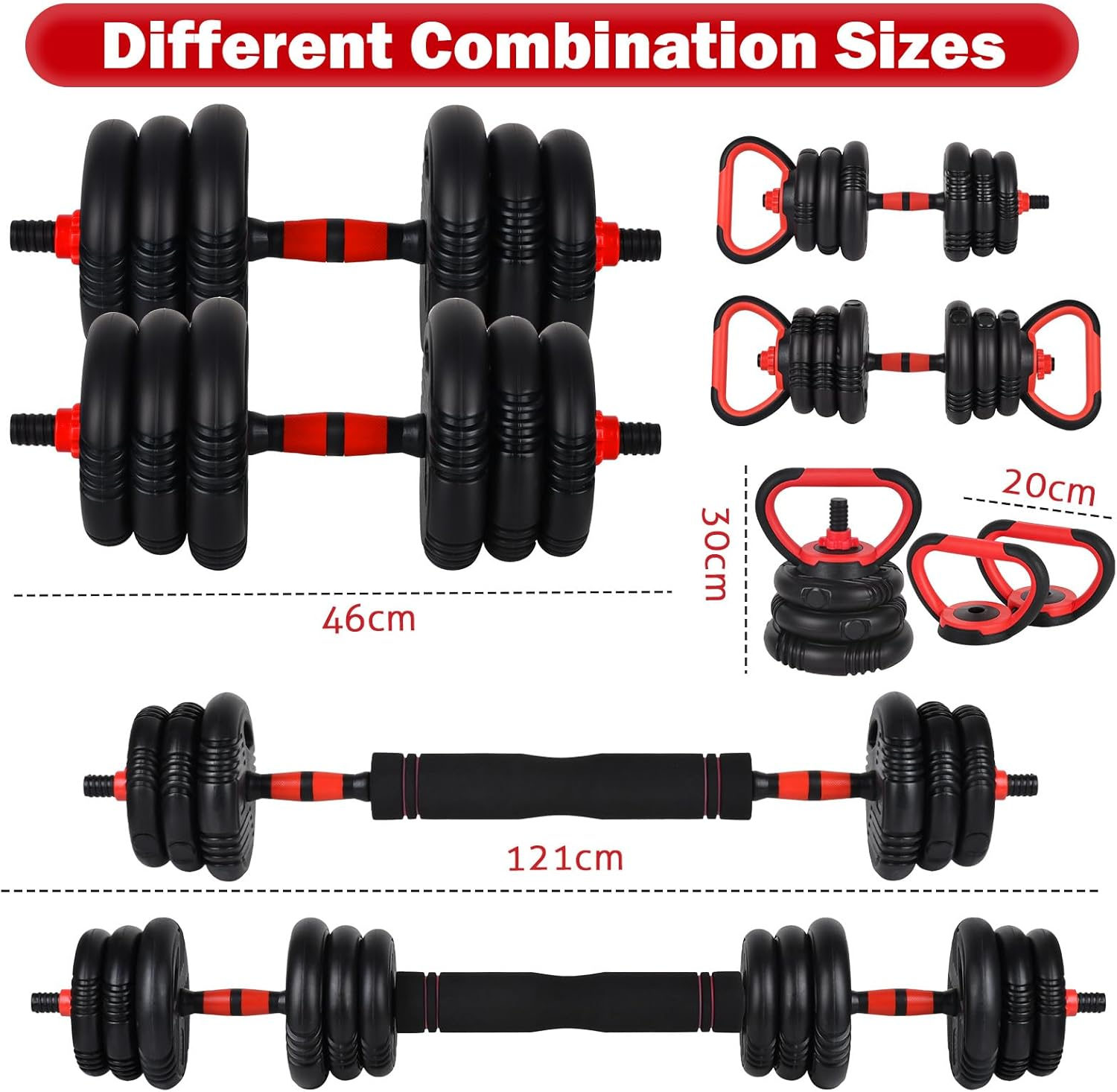 ADVWIN 15/20/30Kg Adjustable Dumbbells, 5-In-1 Free Weight Set with Connector, Dumbbells Set Used as Barbell, Kettlebells, Push up Stand, Weight Plate, Fitness Exercises for Home Gym image number 3