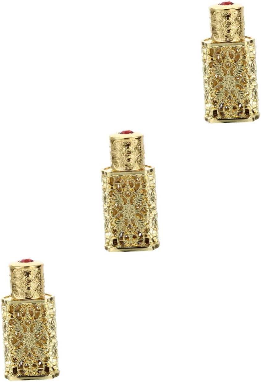 Anneome 3Pcs Hollow Flower Engraved Essential Oil Bottle Vintage Decorative Perfume Dispenser for Travel and Daily Use Leak Liquid Storage Container Elegant Finish image number 6