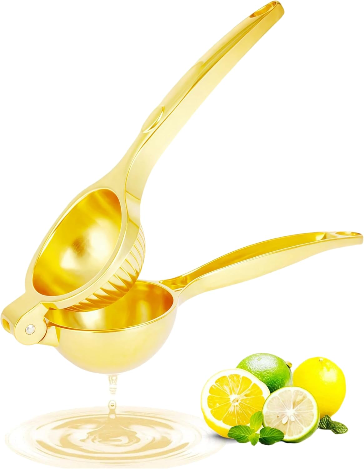 Lemon Squeezer, Heavy Duty Zinc Manual Lemon Juicer, High Yield Threaded Groove Small Oranges Limes Citrus Juicer Hand Press, Juice Maker for Cocktails Home Restaurant Kitchen Utensils(Gold) image number 1