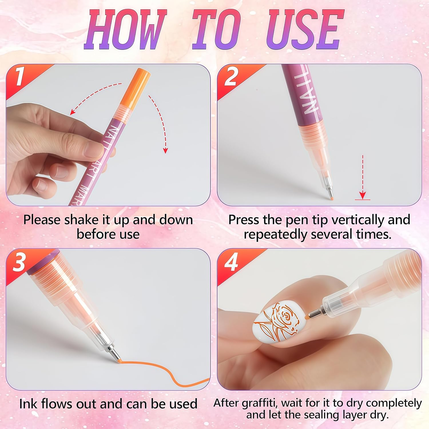 Nail Art Pens Drawing Set, 12 Colors 3D Quick-Dry 0.5MM Nail Polish Pens, 2026 DIY Nail Art Marker Graffiti Dotting Pen for Nails Art Design Manicure Nail DIY Decoration image number 4