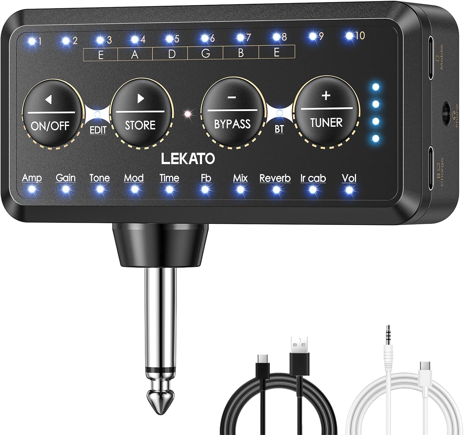 LEKATO Guitar Headphone Amp Rechargeable Micro Headphone Amplifier with Multi Effects - Amp Models, IR Loading, Tuner, Portable Bass Guitar Headphone Amplifier Delay Reverb Chorus Overdrive image number 3