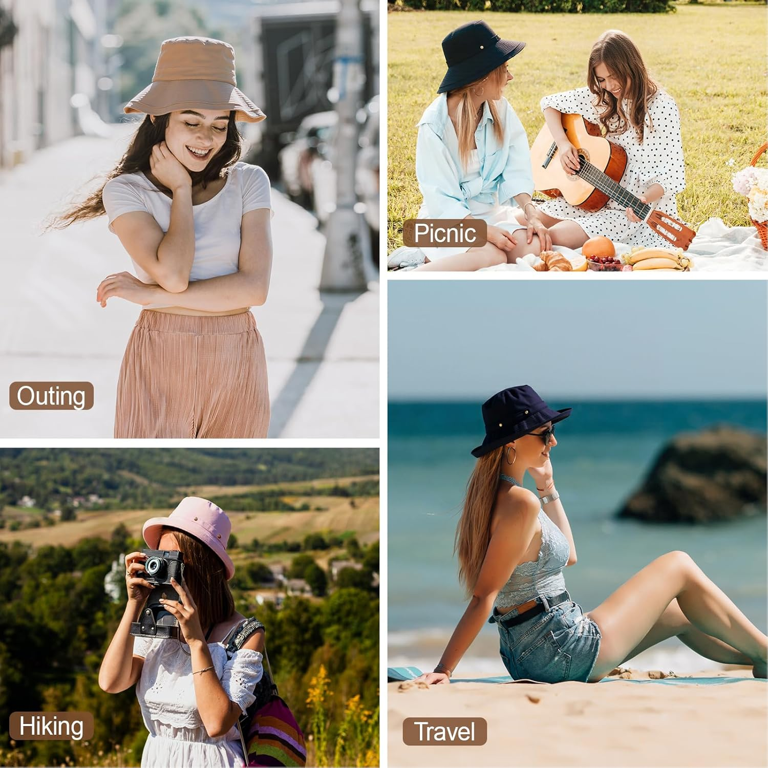 KEOYA Women'S Cotton Linen Bucket Hat Wide Brim Sun Hat with SPF50+ Adjustable Button Detachable Windproof Chin Strap image number 1