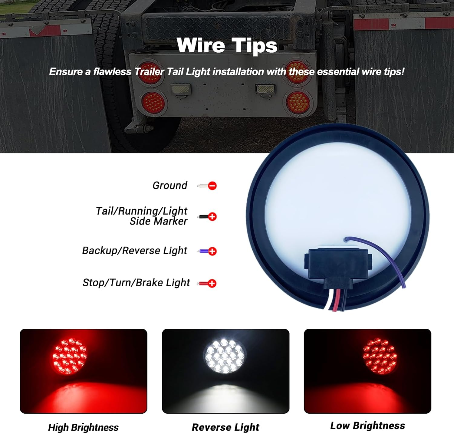 Xtraglow 4 Inch round Dual Revolution LED Tail Lights Red Stop Turn Tail Lights and White Backup Reverse Lights Kit for Truck Trailer RV Jeep with Rubber Grommet Chrome Plated Brim IP67 Waterproof