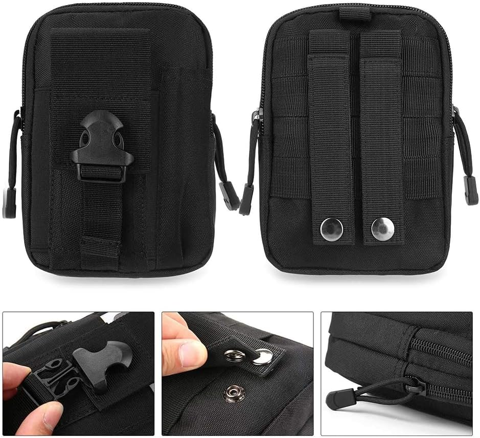 Outdoor Tactical Waist Bag with Cell Phone Holster Holder EDC Molle Belt Waist Pouch Security Purse Phone Carrying Case Pocket Organizer for Less than 6.2 Inches Smartphone (Black) image number 4