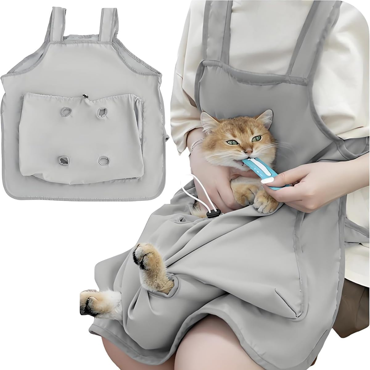 AIMALL Pet Kangaroo Apron Carrier Suit &ndash; Adjustable Non-Sticky Cat Holding Suit for Small Pets up to 15 Lbs, 31.1X24.4 Inches, Soft Polar Fleece Material