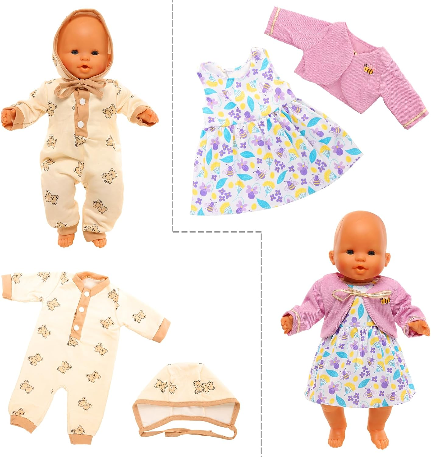 Barwa 4 Pcs Baby Doll Clothes 14-16 Inch Baby Doll Dresses Rompers for New Born Baby Dolls Handmade Baby Doll Clothing for Rebirth Baby Dolls(Doll NOT Include) image number 6