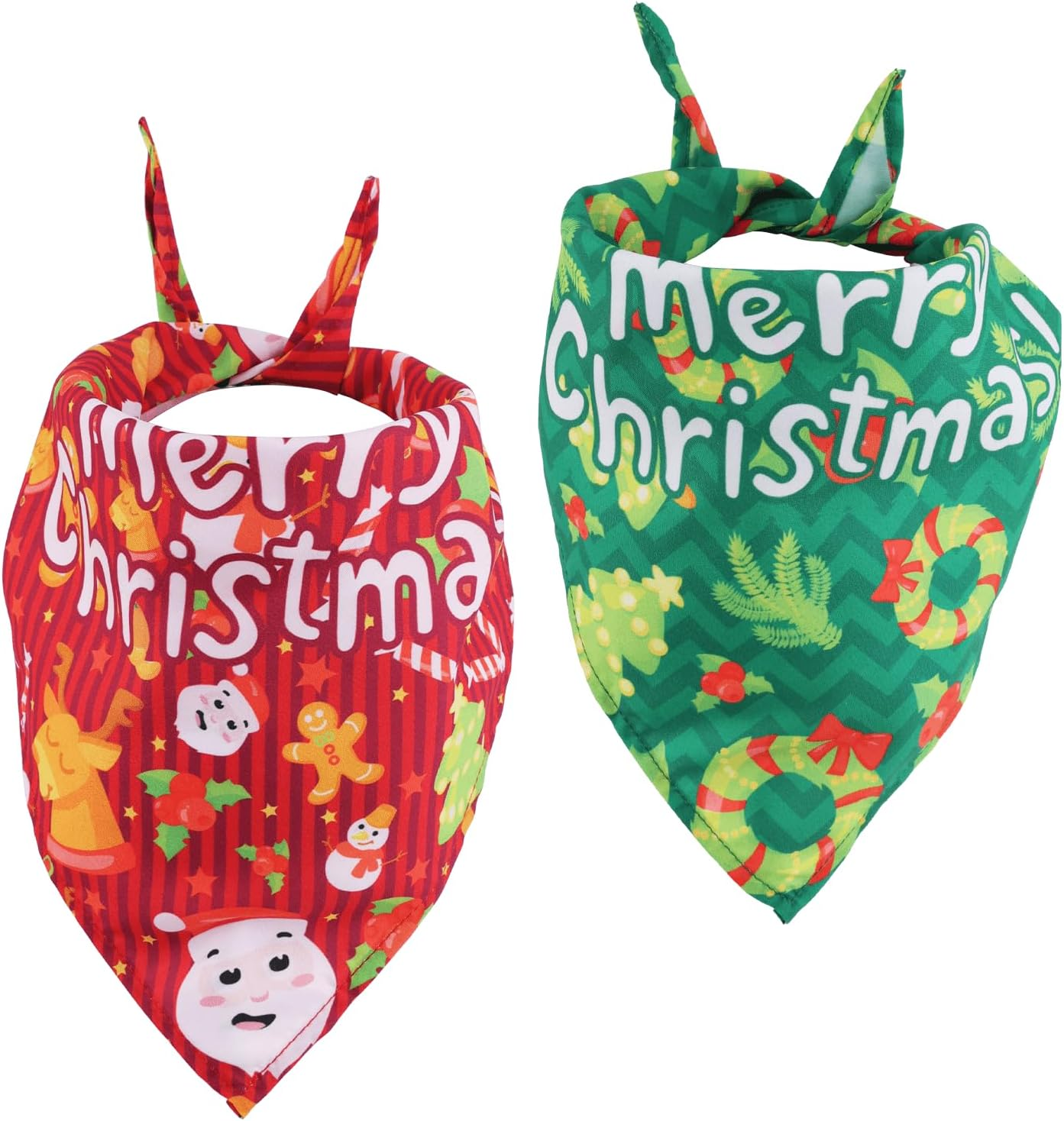 2Pcs Christmas Dog Bandannas, Merry Christmas Plaid Print Pet Triangle Scarf Adjustable Washable Holiday Xmas Costume for Small Medium Large Dog & Cat (Style A) image number 2