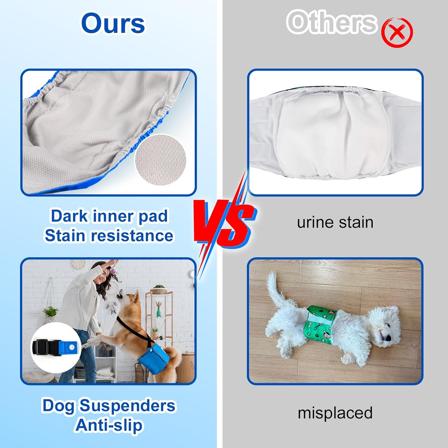 Dono Washable Belly Bands for Male Dogs 3 Pack, Reusable Dog Diapers Male, Super-Absorbent Doggie Puppy Male Wraps, Blue Black Gray, Large image number 2