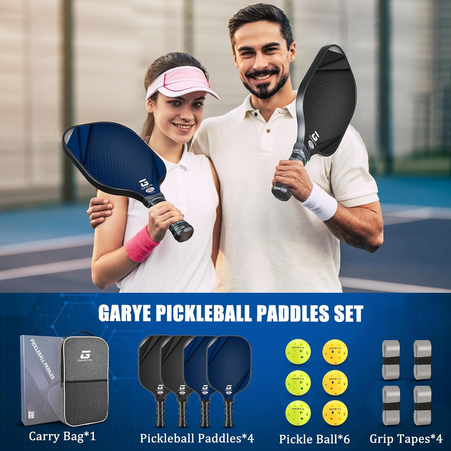 GARYE Pickleball Paddles, 16MM T700 Raw Carbon Fiber Pickle Ball Paddle That Has Great Grit & Spin, USAPA Approved Thermoformed Pickleball Rackets with Power and Control, 2 Grip Tapes 1 Cover image number 5