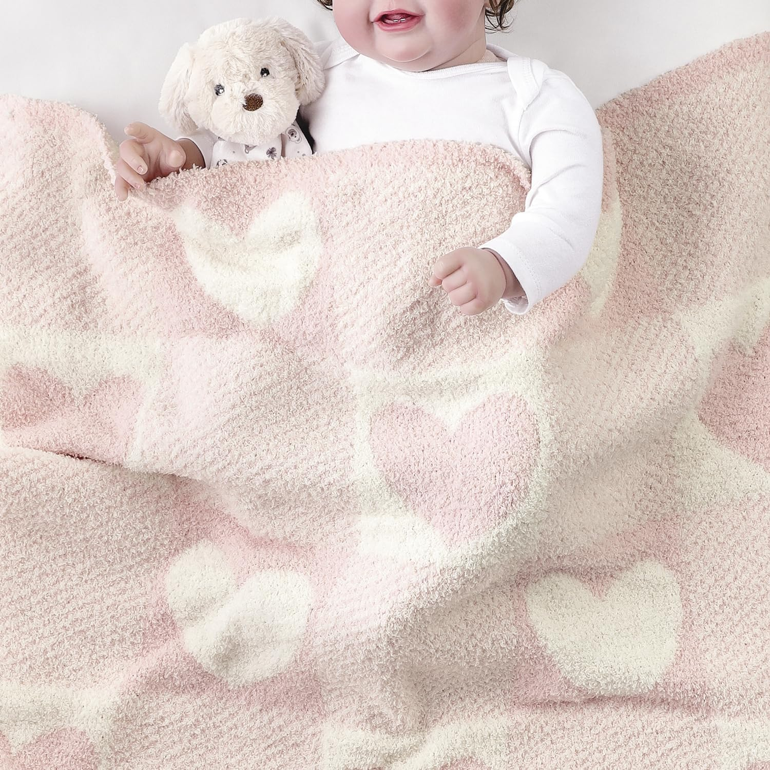 CREVENT 76X102Cm Cozy Soft Warm Chenille Baby Blanket for Girls Boys, Newborn Essentials for Infant, Baby Shower - Love Heart image number 4