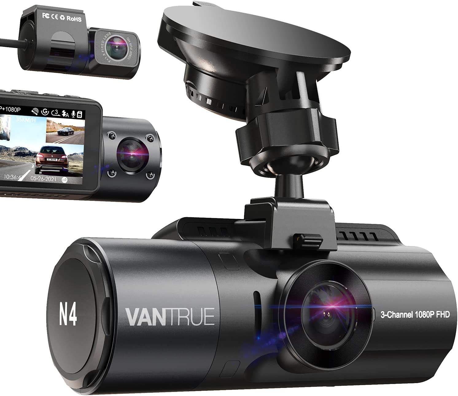 Vantrue N4 4K 3 Channel Dash Cam Front and Rear Inside, Three Way Triple Dashcam for Cars, 1440P+1440P+1080P with STARVIS IR Night Vision, 24H Parking Mode, Newly Upgraded Model Is the N4 PRO S/N4S. image number 6