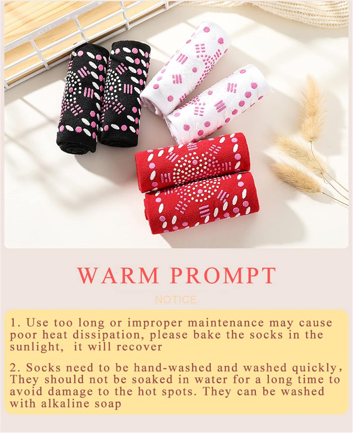 Self-Heating Socks for Men Women, Tourmaline Socks, Anti-Freezing Winter Warm Foot Socks, Tourmaline Massage Socks Breathable Comfortable for Outdoor Hiking Skiing Camping Fishing|2 Paris,Red,1Pairs image number 2